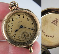 Elgin pocket watch &amp; Bates Bacon 10k GOLD filled case B&amp;B 3/0s 7j LADIES PENDANT - £87.54 GBP