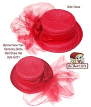 Vintage Betmar New York Straw Red Hat G231 Flower Rolled Brim Kentucky Derby Hat - £23.66 GBP
