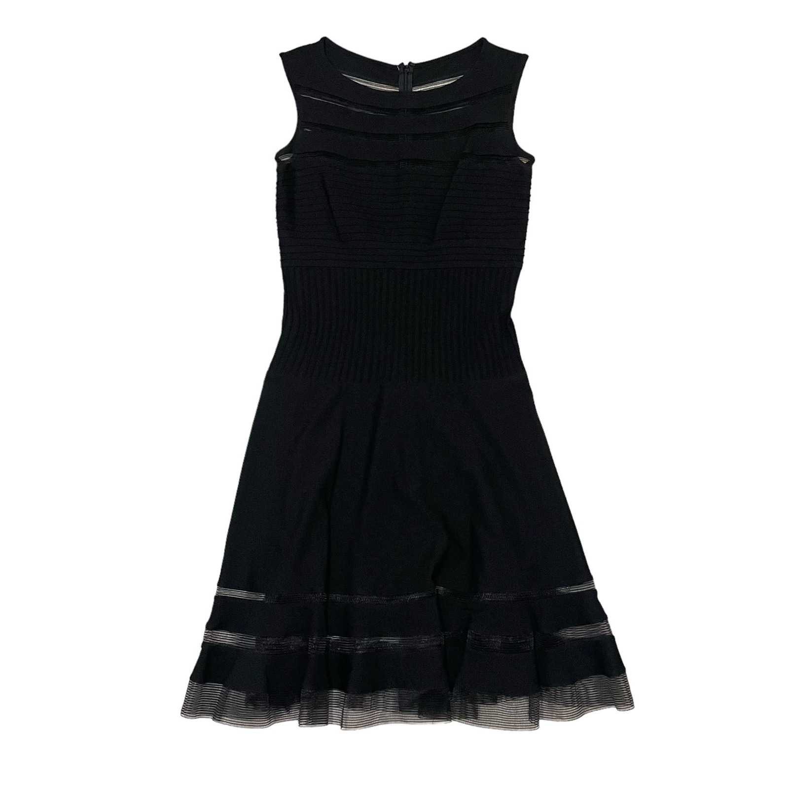 Primary image for Tadashi Shoji Sleeveless Mesh Stripe Jersey Dress Fit & Flare Black - Size Small