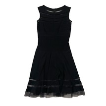 Tadashi Shoji Sleeveless Mesh Stripe Jersey Dress Fit &amp; Flare Black - Size Small - £53.34 GBP