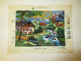 Royal Paris CABIN BY THE STREAM NEEDLEPOINT Panel - 11.1/2&quot; x 8 1/4&quot; Design - $15.00
