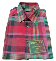 Polo Été Homme Rodrigo Cou Chemise Tartan Rouge Coton Et Lin Gilet Large - £41.20 GBP