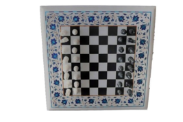 White Marble Chess Set With Chess Pieces Handmade Lapis Stone Marquetry ... - £531.20 GBP