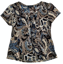 Truelee 7 Short Sleeve Sequined Floral Blouse Womens Petite Medium Mulitcolor - £9.89 GBP