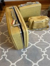 American Tourister Vtg Luggage 3 Piece Set Yellow With Keys 1970s - £218.96 GBP