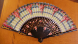 rare illustrated French Advertising fan w cascading flowers - $30.00
