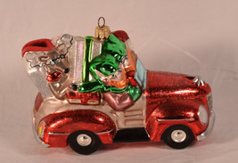 Santa Driving Vintage Car with Elves Reindeer Polish Glass  Tree Ornament  - £39.56 GBP