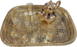 Moroccan gold Tea set, Moroccan teapot, Moroccan tea glasses, Moroccan tray - $274.09