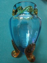 Murano Italian Splendid Blue And Yellow Glass Vase - £98.92 GBP