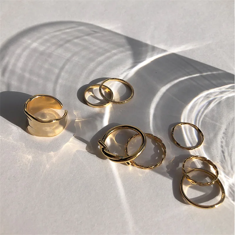 7pcs Fashion Punk joint Ring Set Geometric Twist Minimalist Jewelry Metal circul - £11.19 GBP