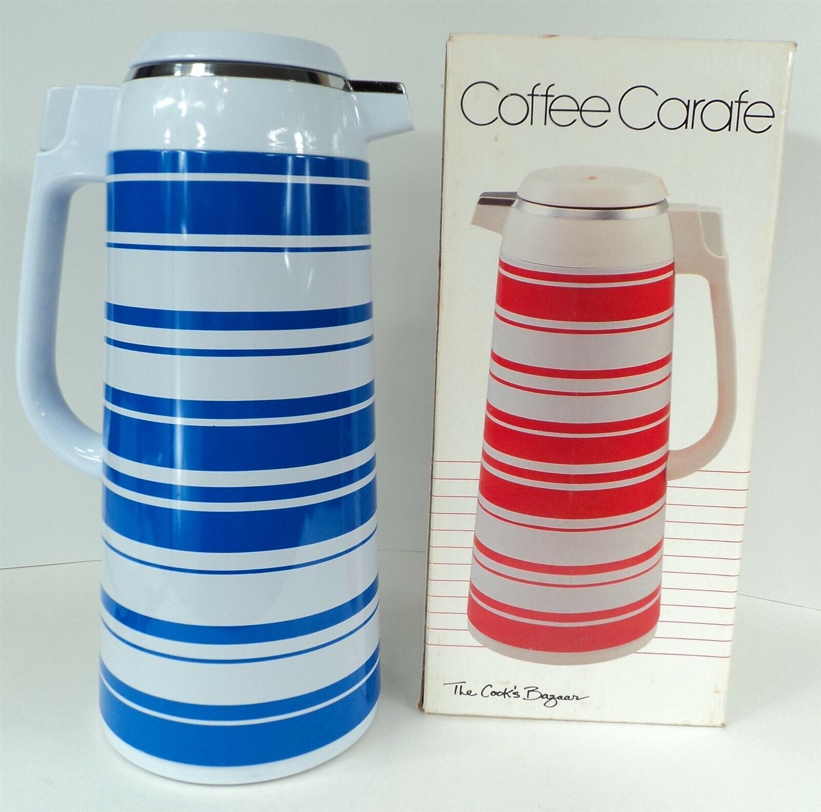 Vintage The Cook's Bazaar - Blue & White Striped Coffee Carafe - 1.9 Liter - £18.43 GBP