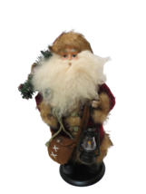 Santa Claus Figurine W/Cloth Clothing Carrying Lantern 13&quot;T On Plastic Pedestal - £11.65 GBP