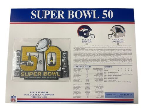 SUPER BOWL 50 Broncos vs Panthers 2016 OFFICIAL SB NFL PATCH Card - $18.69