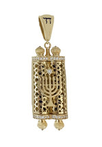 Yellow Gold Torah Pendant with Blue Enamel and Diamonds  - £1,533.39 GBP