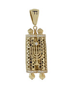 Yellow Gold Torah Pendant with Blue Enamel and Diamonds  - $1,950.00