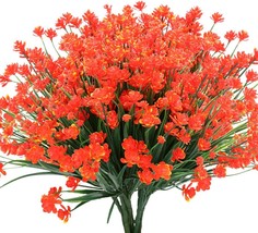 Artificial Flowers,Fake Greenery Faux Plastic Bushes Fake Shrubs Uv, Orange Red - £13.71 GBP