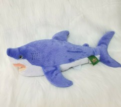17&quot; Wild Republic Blue Shark Ocean Fish Purple White Plush Stuffed Toy B224 - £11.76 GBP