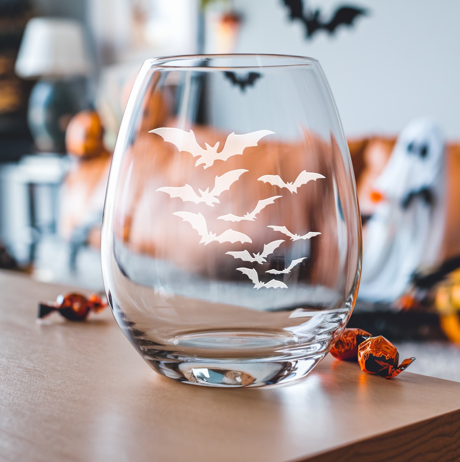 Creepy Bat Swarm Etched Glasses - Wine, Champagne, Pint Glasses, Shot Glass - $24.99+