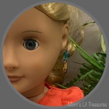 Turquoise Blue Glass Gold  Dangle Doll Earrings • 18 Inch Fashion Doll J... - $5.88