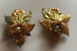 Up-cycled Vintage Faux Pearl Floral Jewelry Refrigerator Magnets Set of 2 - £13.51 GBP