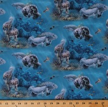 Cotton Manatees Sea Turtles Fish Animals Gentle Giants Fabric Print BTY D683.64 - £24.04 GBP