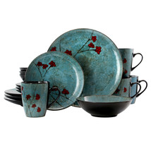 Elama Floral Accents 16 Piece Dinnerware Set in Blue - £84.94 GBP