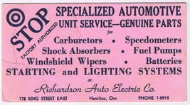Hamilton Ontario Advertising Card Ink Blotter Richardson Auto Electric Co - £7.01 GBP