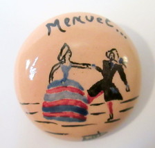 Ceramic Hand Painted Brooch Minuet Victorian Romantic Dance Artist Signed Pin - £15.15 GBP