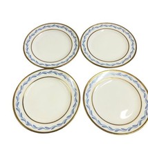 4 Pope Gosser Victory Bread Plates Gold Trim Blue leaves Off White 6.25 ... - $34.68