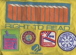 Girl Scouts Right to Read Yellow Canvas Tote Book Bag &amp; 4 Patches 1990 1991 - £37.29 GBP