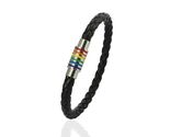 BRAIDED BLACK LEATHER RAINBOW BRACELET Magnetic Clasp LGBTQ PRIDE Gay Le... - $3.95