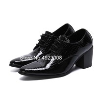 8cm Men High Heels Leather Dress Shoes Lace Up Black Oxford  Shoes For Men Thick - £150.65 GBP