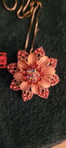 New Betsey Johnson Necklace Brooch Pink Red Rhinestones Collectible Decorative - £11.98 GBP