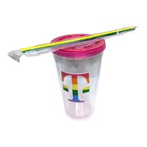 T-Mobile Tuesdays Plastic Tumbler Gay Pride LGBTQ Rainbow Cup w/ Lid and Straw - £7.77 GBP