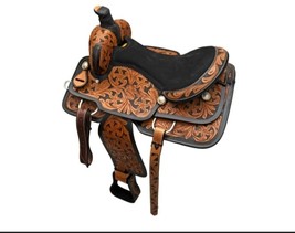 Western Barrel floral tooled Suede Seat Horse Saddle with tack Set and f... - $5,936.28 MXN+