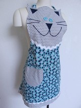 NEW OOAK Kitty Cat Apron HANDMADE One Sz Blue Floral Dots Print for Cat ... - £19.92 GBP