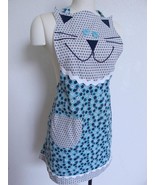 NEW OOAK Kitty Cat Apron HANDMADE One Sz Blue Floral Dots Print for Cat ... - £19.65 GBP