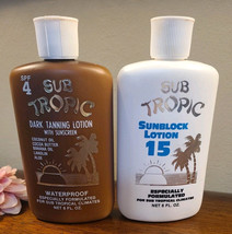 Vtg SUB TROPIC SPF 4 &amp; SPF 15 Dark Tanning &amp; Sunblock Lotion 8 fl oz Eac... - $33.85