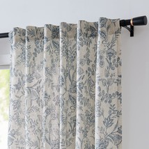 Lazzzy Linen Curtains Farmhouse Blue Floral Print Curtains 84 Inches Long Back - £40.09 GBP