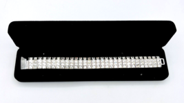 Vintage Princess Cut Crystal Four Row Wide Link Tennis Bracelet - £67.59 GBP