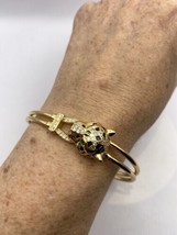 Vintage Katze Cougar Gold Gefüllt Verstellbarer Armreif Armband - £51.24 GBP