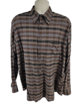 Zanella Mens Shirt XL Plaid Long Sleeve Brown Button Up One Pocket Italy Made - £17.24 GBP