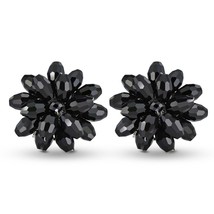 Dazzling Black Chrysanthemum Crystal Clip On Earrings - £13.95 GBP
