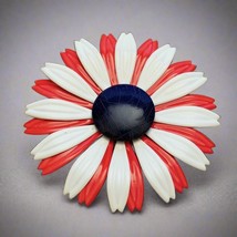 Vintage Red, White &amp; Blue Enamel Flower Brooch – Patriotic Daisy Pin - $273.66 MXN