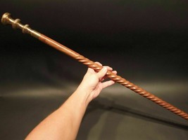 Vintage Antique Style Brass Wood Victorian Walking Stick Cane Spiral Carved 37&quot; - £24.18 GBP