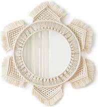 Hanging Wall Mirror Round Nursery Decor Boho Mirror with Macrame Fringe for Bedr - £33.20 GBP