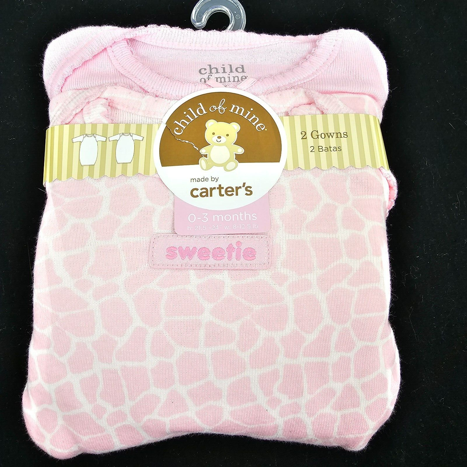 Baby Infant Girl Clothes Vintage Carters Child of Mine 2 Pack Pink Gown Giraffe - £30.95 GBP