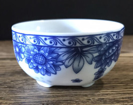 Blue White Tiny Oriental Footed Bowl 1.2” Tall Fine Porcelain Hand Decorated - £6.73 GBP