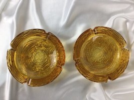 Vtg Anchor Hocking 2 Glass Ashtray Soreno Honey Amber Gold Mid Century 6 1/4" - $35.52