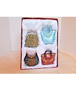 MINI HANDBAG ORNAMENTS SET OF 4 PURSES BOXED JC PENNEYS BLUE MAROON BLAC... - $18.76